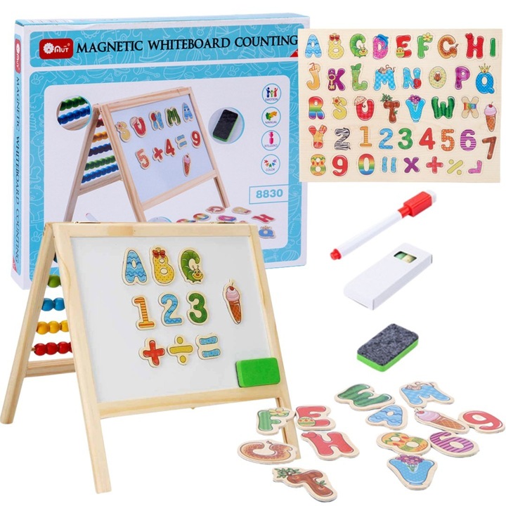 Tabla magnetica educativa Import ProNice, cifre si litere/abac/burete si marker, 31x26.5x3.5cm