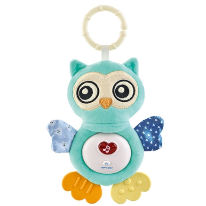 Плюшена играчка Import ProNice, Бухал, с успокояващи звуци, 12.5x18.5x6 см