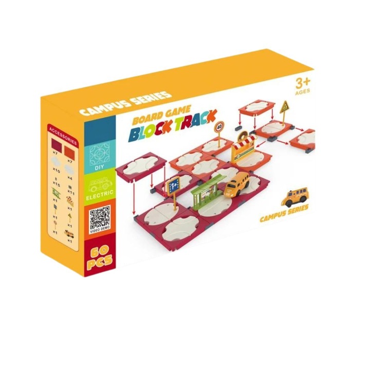 Set de constructie Import ProNice, labirint autostrada, 60 piese, multicolor, 34x6.5x22cm