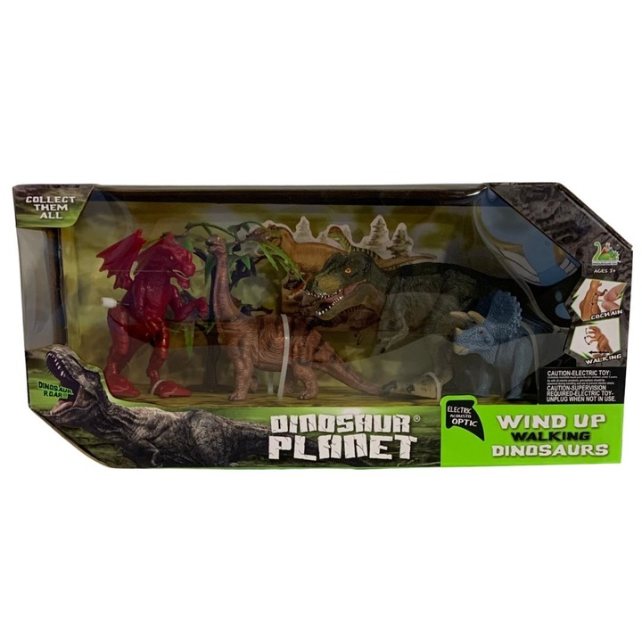 Комплект от 4 фигурки на динозаври, ProNice Import, с въртящ се механизъм, многоцветни, 31x9x14,5 cm