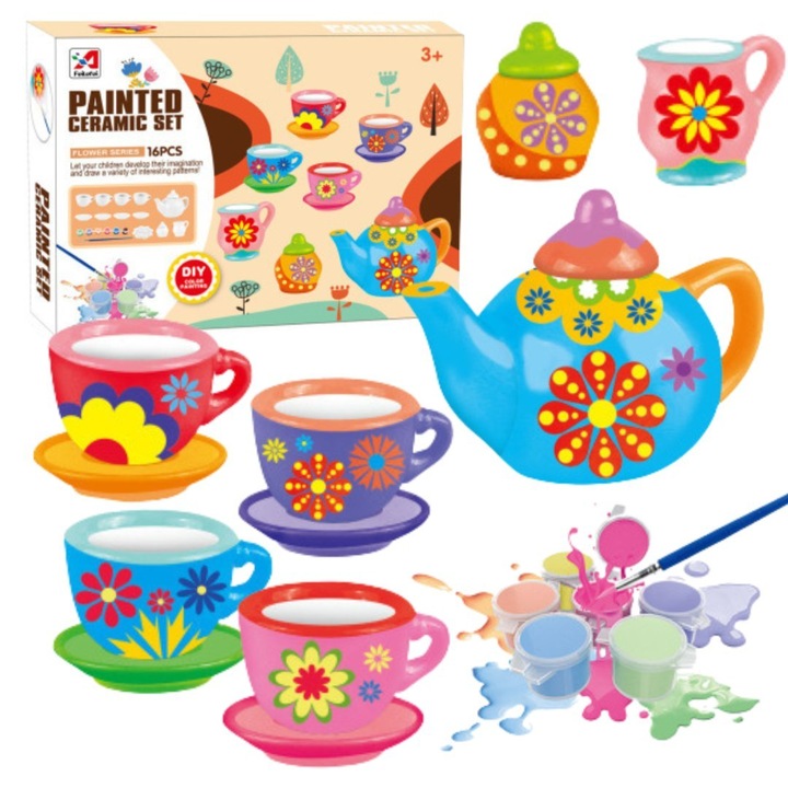 Set de Pictura pentru Ceai, Import ProNice, 4 Filizance Multicolor, 28.3x6x20.4cm