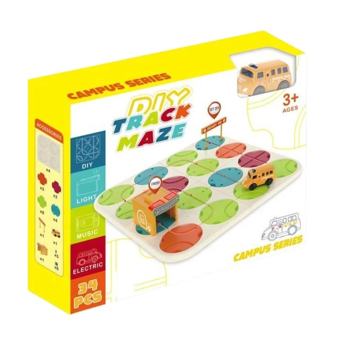 Set de constructie, Import ProNice, labirint autostrada, efecte luminoase si sonore, 37x37cm