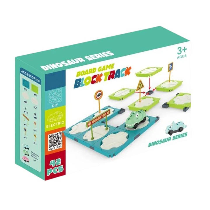 Set de constructie Import ProNice, labirint autostrada, dinozaur, 42 piese, multicolor, 30x6.5x20cm