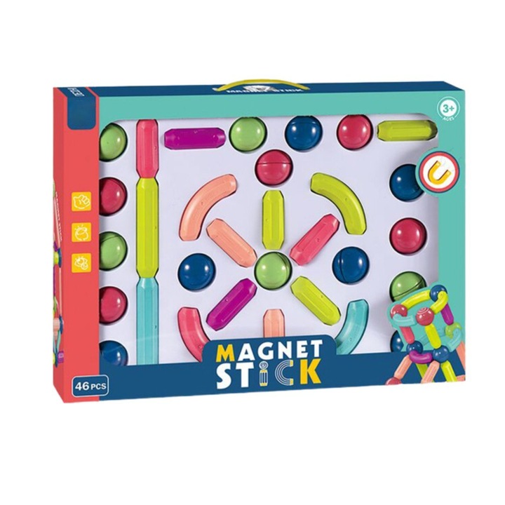 Set de Constructie, Import ProNice, 46 Piese Magnetice, Educational, Multicolor, +3 ani