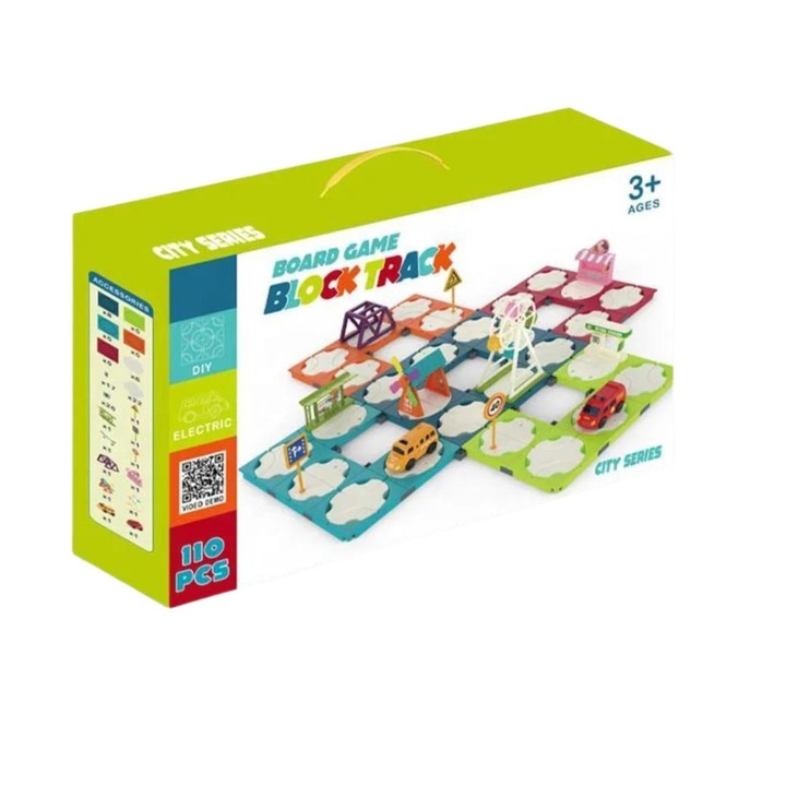 Set de constructie Import ProNice, labirint autostrada, 110 piese, 2 vehicule, multicolor, 50x3.5x32cm