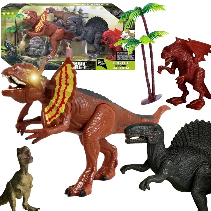 Комплект фигурки на динозаври ProNice Import, 4 части, звукови и светлинни ефекти, многоцветни, 41x13,5x19 cm