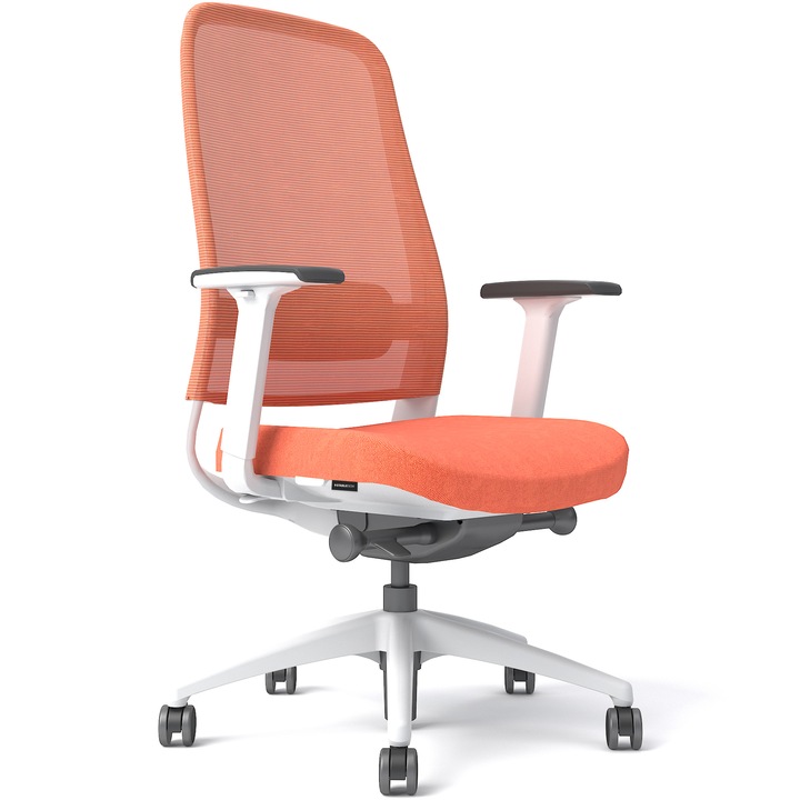 StableDesk Freestyle ergonomikus állítható szék, 4D karfa, fejtámla állítás, deréktámasz, deréktámasz, magasság, 5 állású dőlésszögzár, narancssárga / fehér
