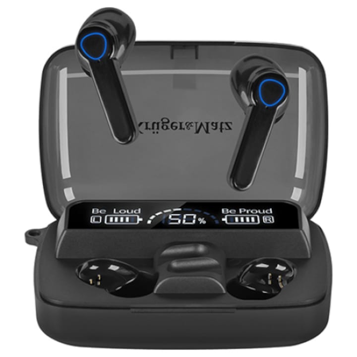 Casti sport TWS, audio Bluetooth 5.4 cu Carlig Ureche, Rezistent la Apa IPX7, Bass Hi-Fi, Control Tactil, Indicator Digital, Compatibil cu Android & iOS, Microfon incorporat