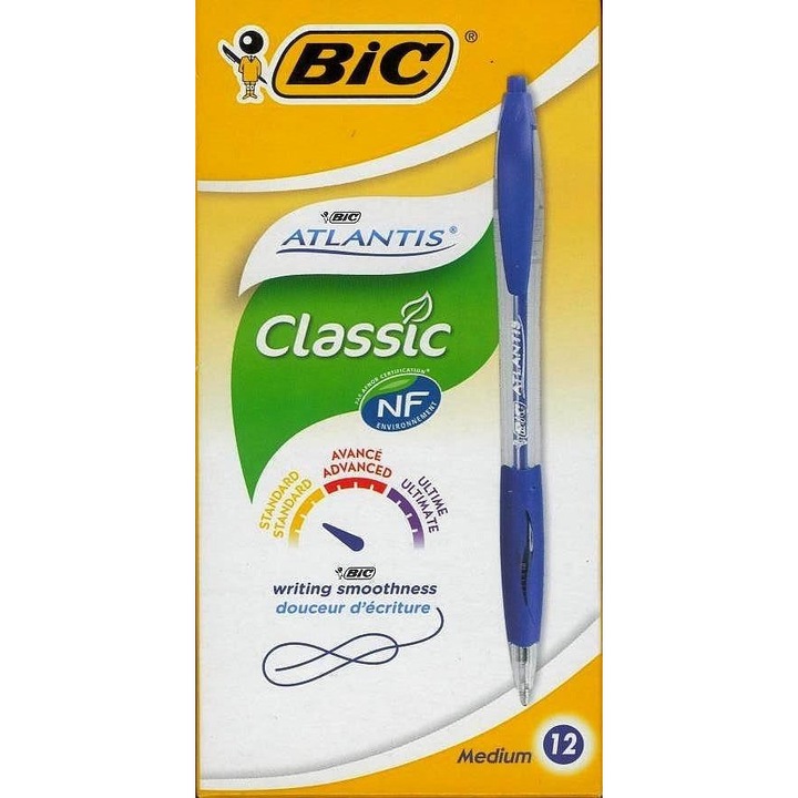 Комплект химикалки Bic Atlantis Classic, средно писане, гумена дръжка, син