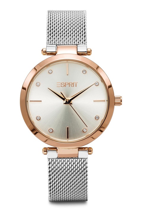 Esprit, Часовник от неръждаема стомана с циркони, Rose Gold, Сребрист