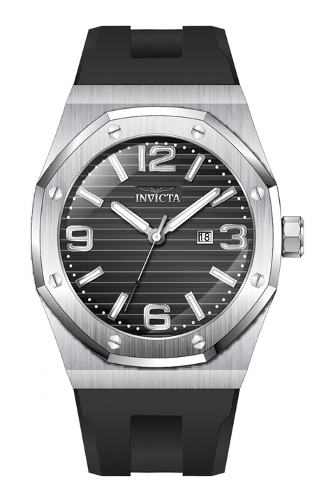 Invicta, Аналогов часовник със силиконова каишка, Сребрист, Черен
