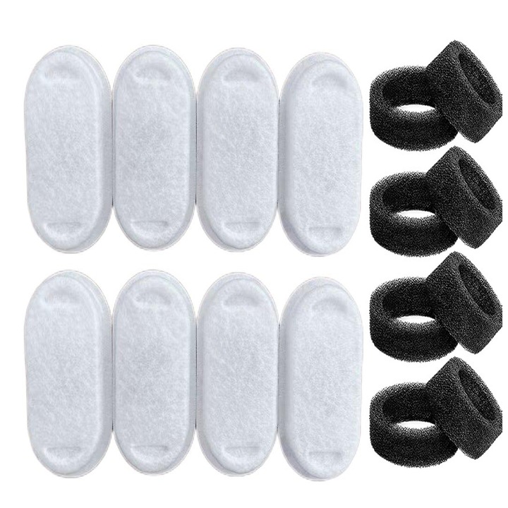 Комплект от 8 резервни филтри и гъби за фонтан за вода за животни, Elindor Inox, 4-слойна филтрация, прозрачни