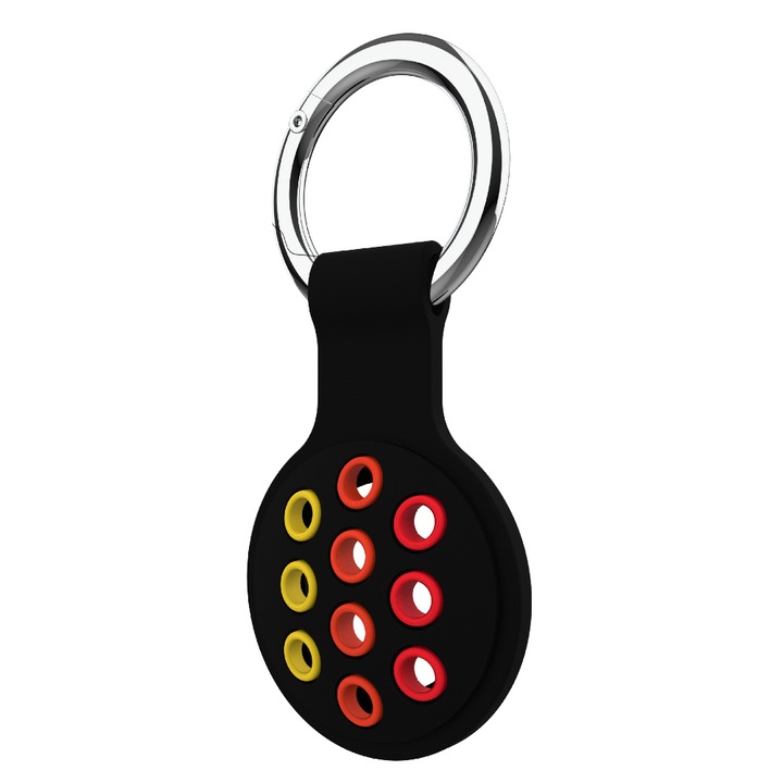 Husa pentru AirTag din silicon, PS Products, pentru protectie, cu breloc, Negru/Rosu