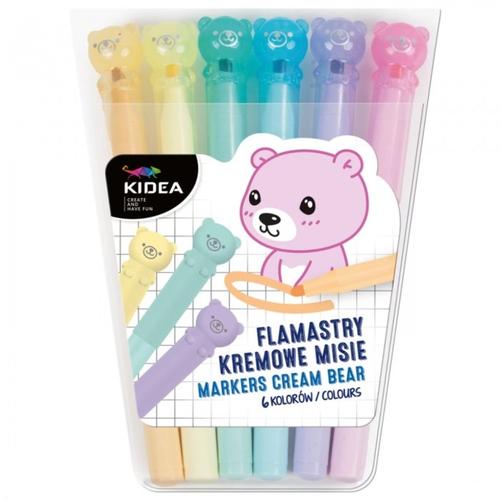 6 db Kidea marker készlet, Medve mintás, Többszínű