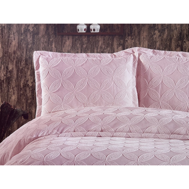 Бродирана кувертюра за диван или легло Фрунзе, 3 части, Розов