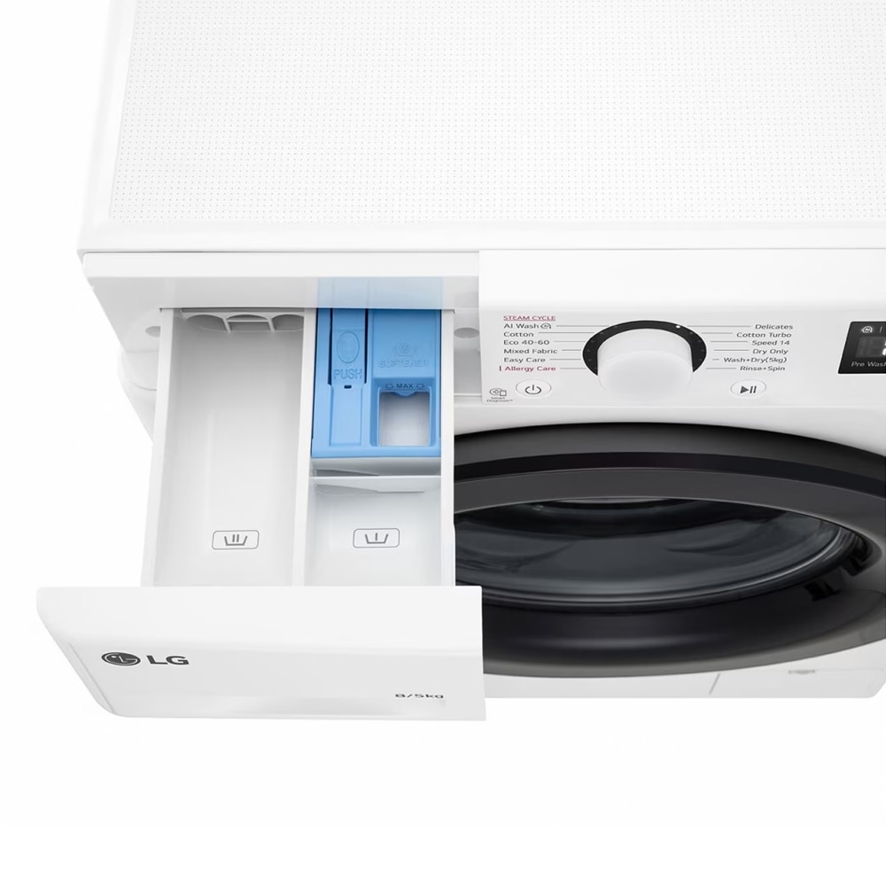 LG F2DR508SBW masina de spalat cu uscator cu abur, max. 1200 rpm, tehnologie AI DD, design ingust, 8/5 kg,