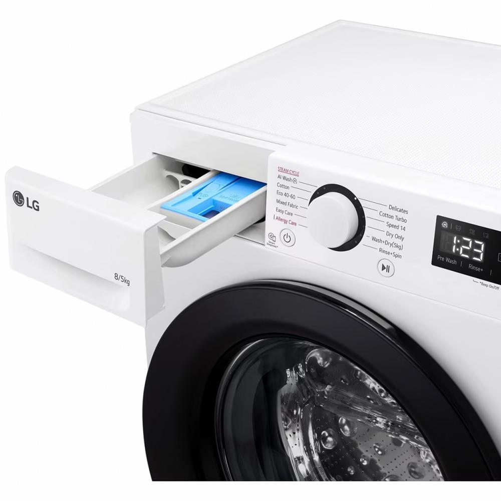 LG F2DR508SBW masina de spalat cu uscator cu abur, max. 1200 rpm, tehnologie AI DD, design ingust, 8/5 kg,