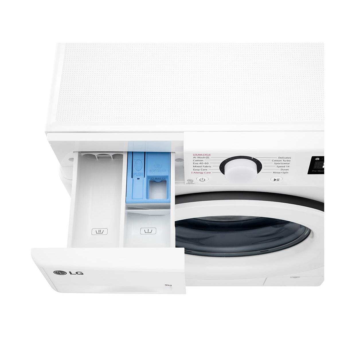 Masina de spalat rufe LG F4WR509SWW, 9kg, Clasa A, 1400 RPM, Tehnologie AI DD, Steam, Motor Inverter Direct Drive, Alb