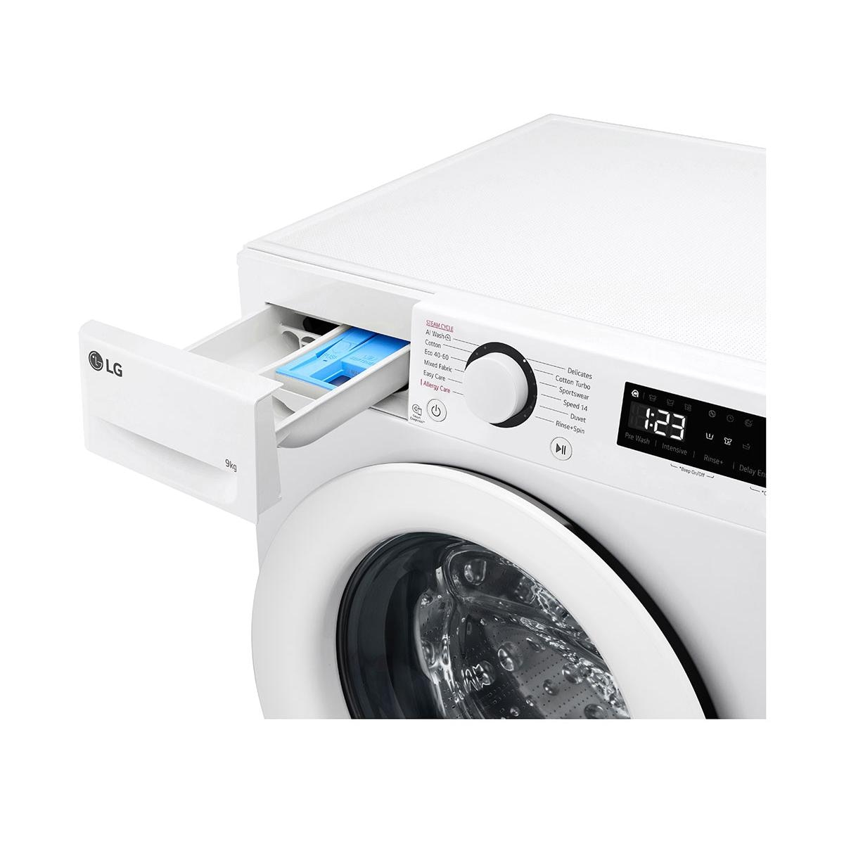 Masina de spalat rufe LG F4WR509SWW, 9kg, Clasa A, 1400 RPM, Tehnologie AI DD, Steam, Motor Inverter Direct Drive, Alb