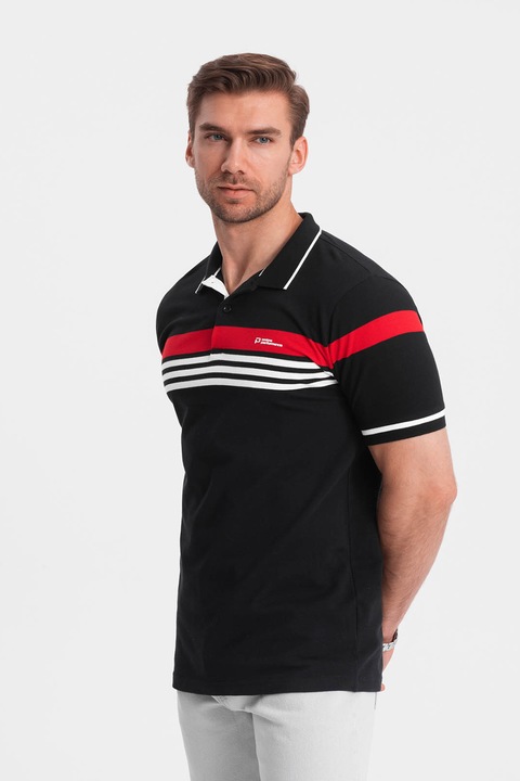 OMBRE, Galléros pamutpóló, Piros/Fehér/Fekete