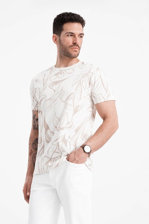 OMBRE, Kerek nyakú mintás póló, Törtfehér