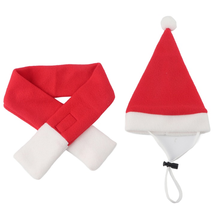 Set esarfa/caciula Craciun animale, QttvbTna, Catifea, Rosu/Alb, L