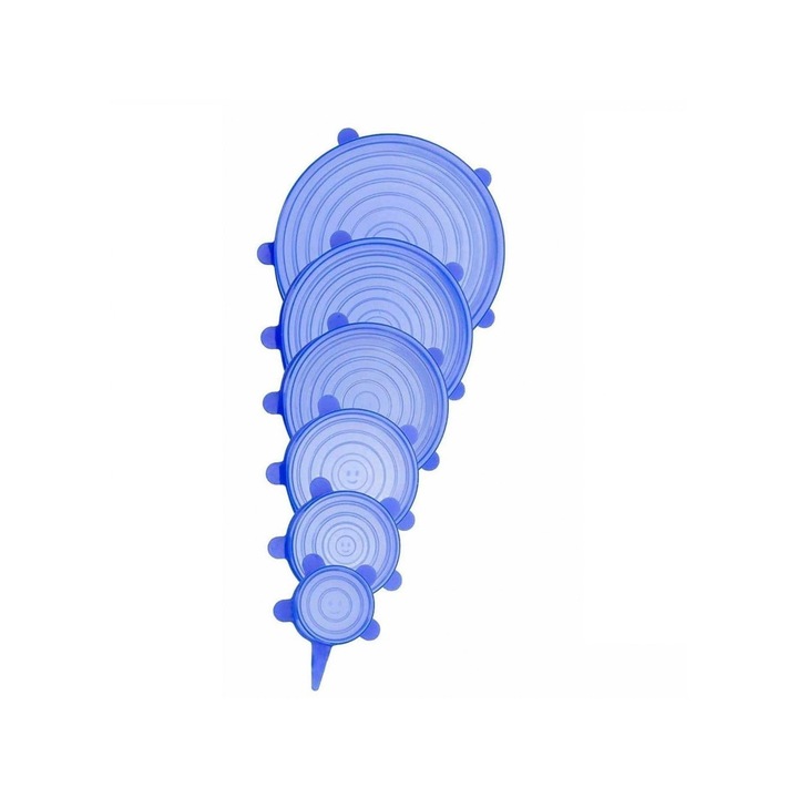 Set 6 Capace Silicon, PrzydaSie.pl, Reutilizabile, Etanse, Albastru