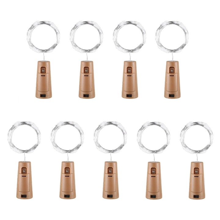 Комплект от 9 LED стъклени лампи с таймер, 2 м, 20 светодиода, водоустойчив IP65, топло бяло