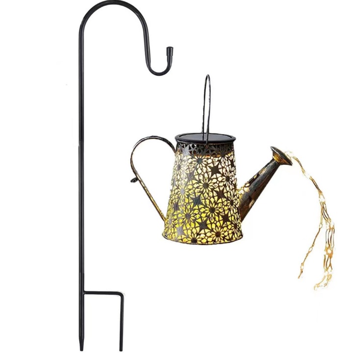 Lumina solara LED de gradina pentru exterior, lanterna Starlight, decorativa, metalica, cu carlig, impermeabila, 30x19x9 cm, kit LED