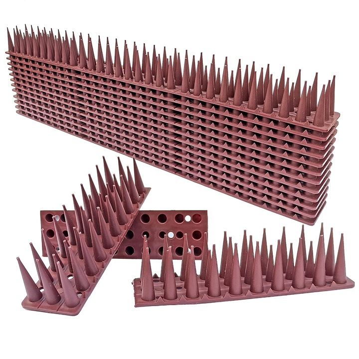 Комплект от 12 ленти с шипове против птици BOMSTOM, пластмасови, кафяви