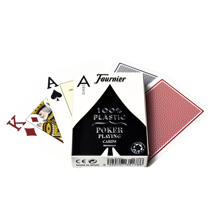Set poker Fournier 2800, 100% plastic, index jumbo, albastru, 63.5x88.9mm