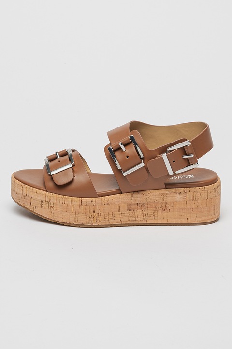 Michael Kors, Csatos bőrszandál, Fahéjbarna, 36