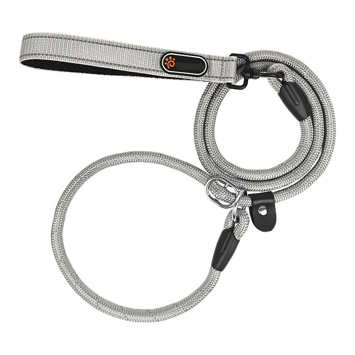 Lesa de caine, catarama de siguranta, reglabila, pentru antrenament, 1.2*150cm, gri, cu linie reflectorizanta