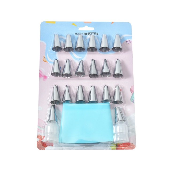 23 darabos készlet torták díszítéséhez, élelmiszer minőségű rozsdamentes acél, csúszásmentes, többfunkciós