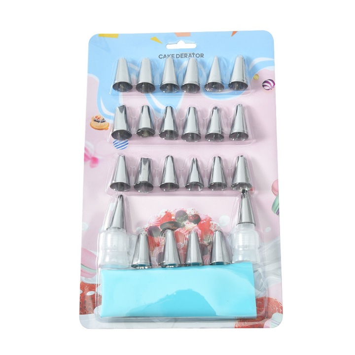 27 db desszertdíszítő fúvóka készlet, élelmiszer minőségű rozsdamentes acél, többfunkciós
