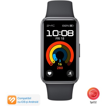 Bratara fitness Huawei Band 9, Starry Black Body with Starry Black Fluoroelastomer Strap