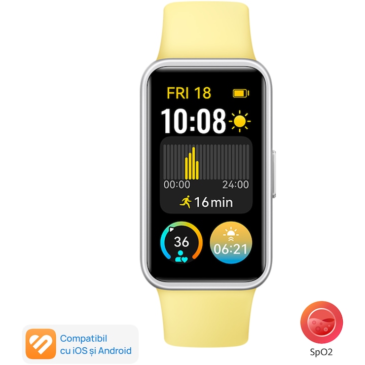 Фитнес гривна Huawei Band 9, Sliver Body with Lemon Yellow Fluoroelastomer Strap