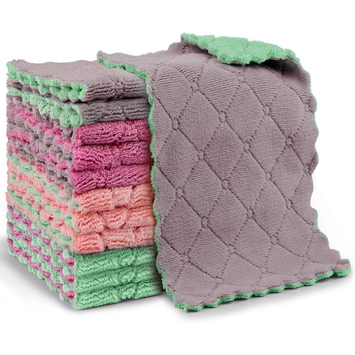 Set 12 lavete bucatarie, BLEUVO, Microfibra, Multicolor