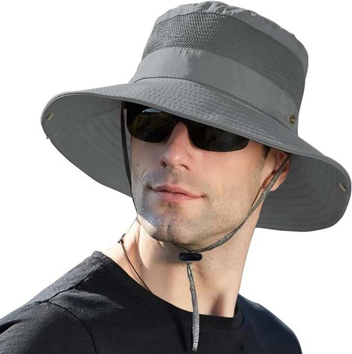 Unisex napvédő sapka, széles karimájú, UV védelem, összecsukható, poliészter, 56-58cm