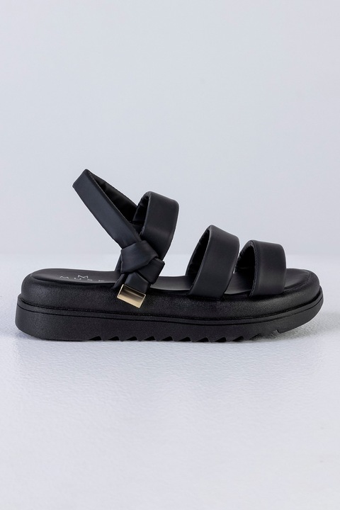 MUSK, Sandale wedge de piele ecologica, Negru, 37
