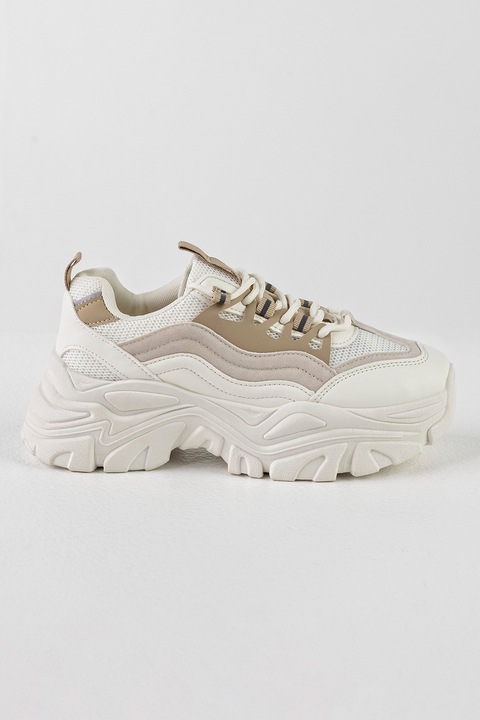 MUSK, Pantofi sport cu aspect masiv si insertii de plasa, Alb murdar/Crem