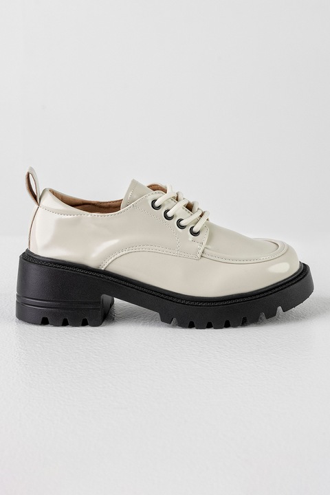 MUSK, Pantofi de piele ecologica cu toc masiv, Negru/Alb optic