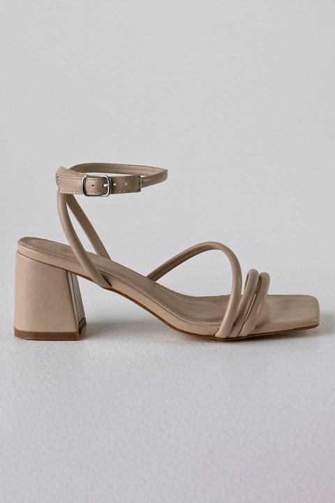 MUSK, Sandale de piele ecologica cu toc masiv, Maro nisip, 39