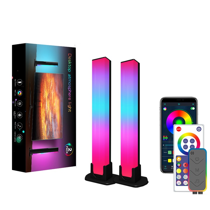 Banda de lumina inteligenta RGB LED, lumina ambientala, sincronizare muzicala, control aplicatie, telecomanda, divertisment, PC, TV, decorarea camerei, Bluetooth, multicolor