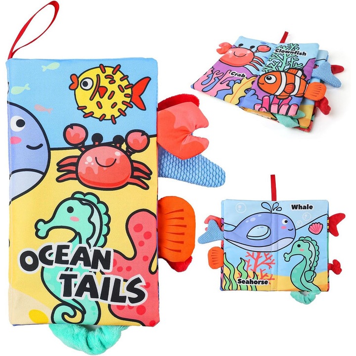 Érzékszervi textil könyvkészlet babáknak, Ocean Tails, tarka, 0-6 hónapos korig