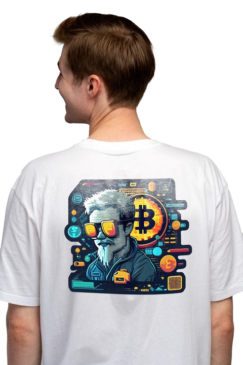 Хакер с очила Биткойн мъжка тениска, биткойн символ, виртуални валути, крипто, любители на инвестициите, Чисто бяло