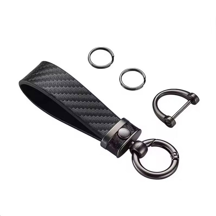 Ключодържател JENUOS® от карбон и галванизирана стомана, 2 малки пръстена и отвертка, ротация на 360 градуса, D-пръстен против изгубване, за мъже/жени, черен