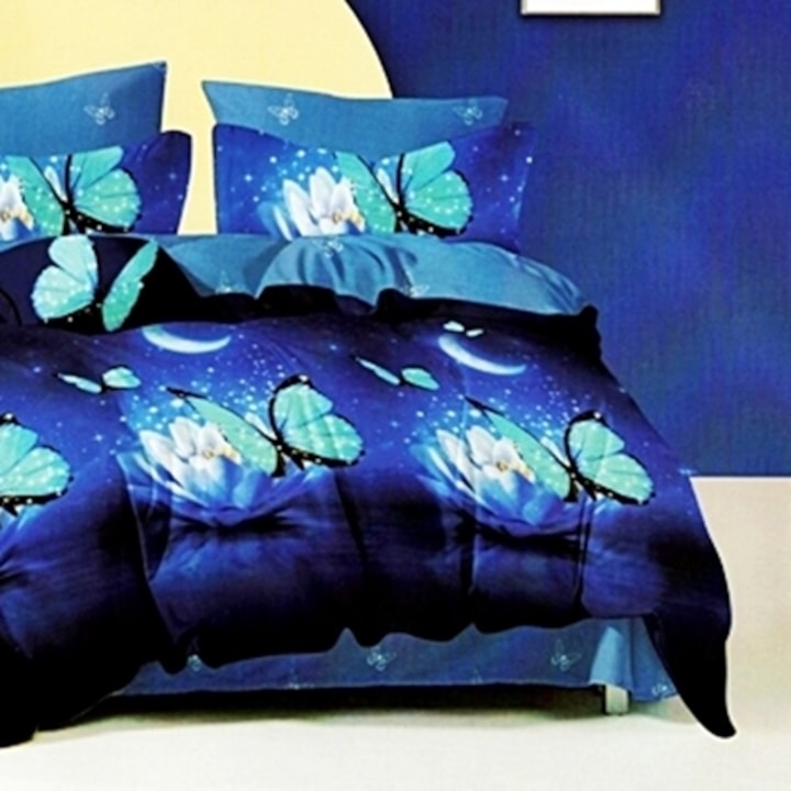 Lenjerie de pat Finet, cearceaf cu elastic, 6 piese, pentru pat dublu, multicolor, Ralex Pucioasa, 160x200cm, LDP-FINH-10054