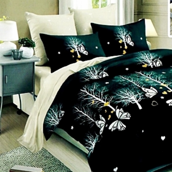 Lenjerie de pat Finet, cearceaf cu elastic, 6 piese, pentru pat dublu, multicolor, Ralex Pucioasa, 160x200cm, LDP-FINH-10066