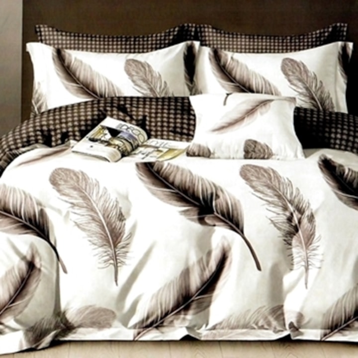 Lenjerie de pat Finet, cearceaf cu elastic, 6 piese, pentru pat dublu, multicolor, Ralex Pucioasa, 160x200cm, LDP-FINH-10077